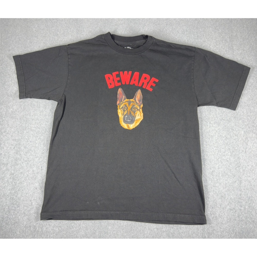 Market Heavyweight T Shirt Mens L Black Beware Tee‎ Dog Short Sleeve